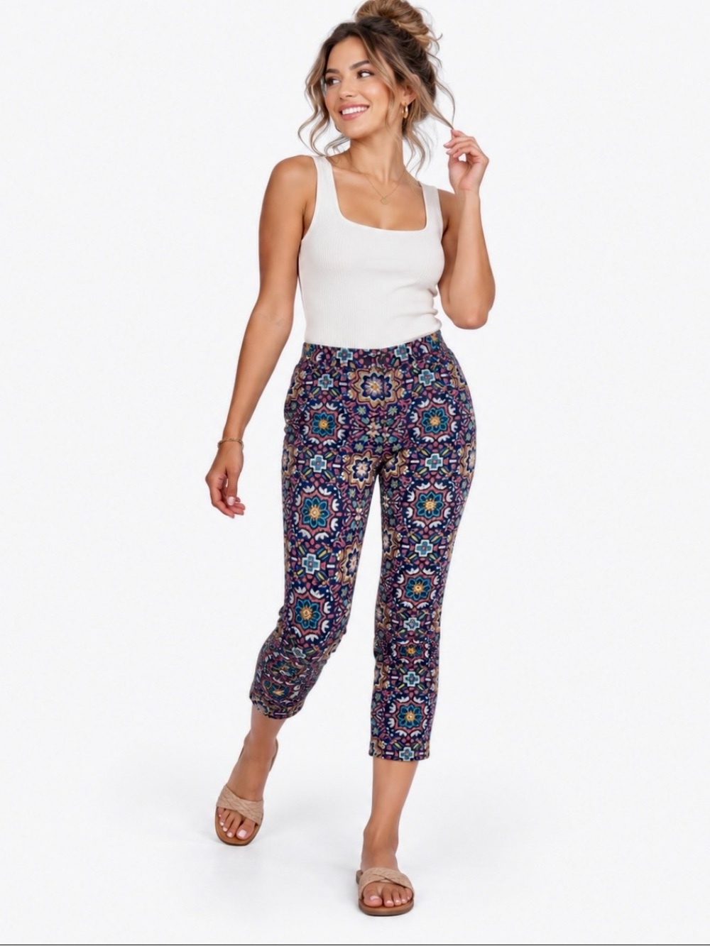 Lands' End Boho Mandala Tile Print Cropped Chino Pants 8P